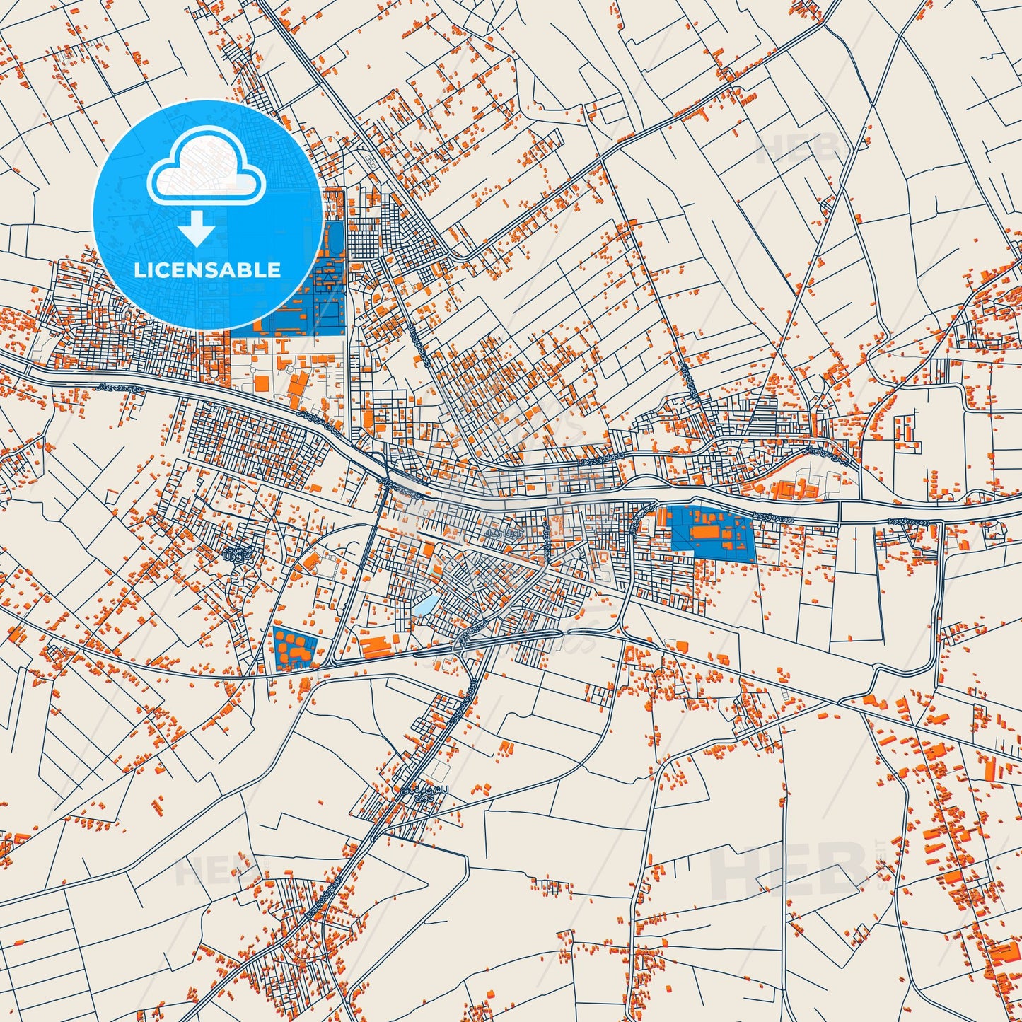 Colorful Kafr ad Dawwar Street Map with Labels and Buildings