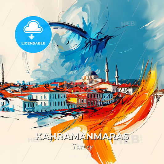 Vibrant Kahramanmaraş, Turkey - A Painting Of A City With Buildings And A Blue Sky - Square format print template