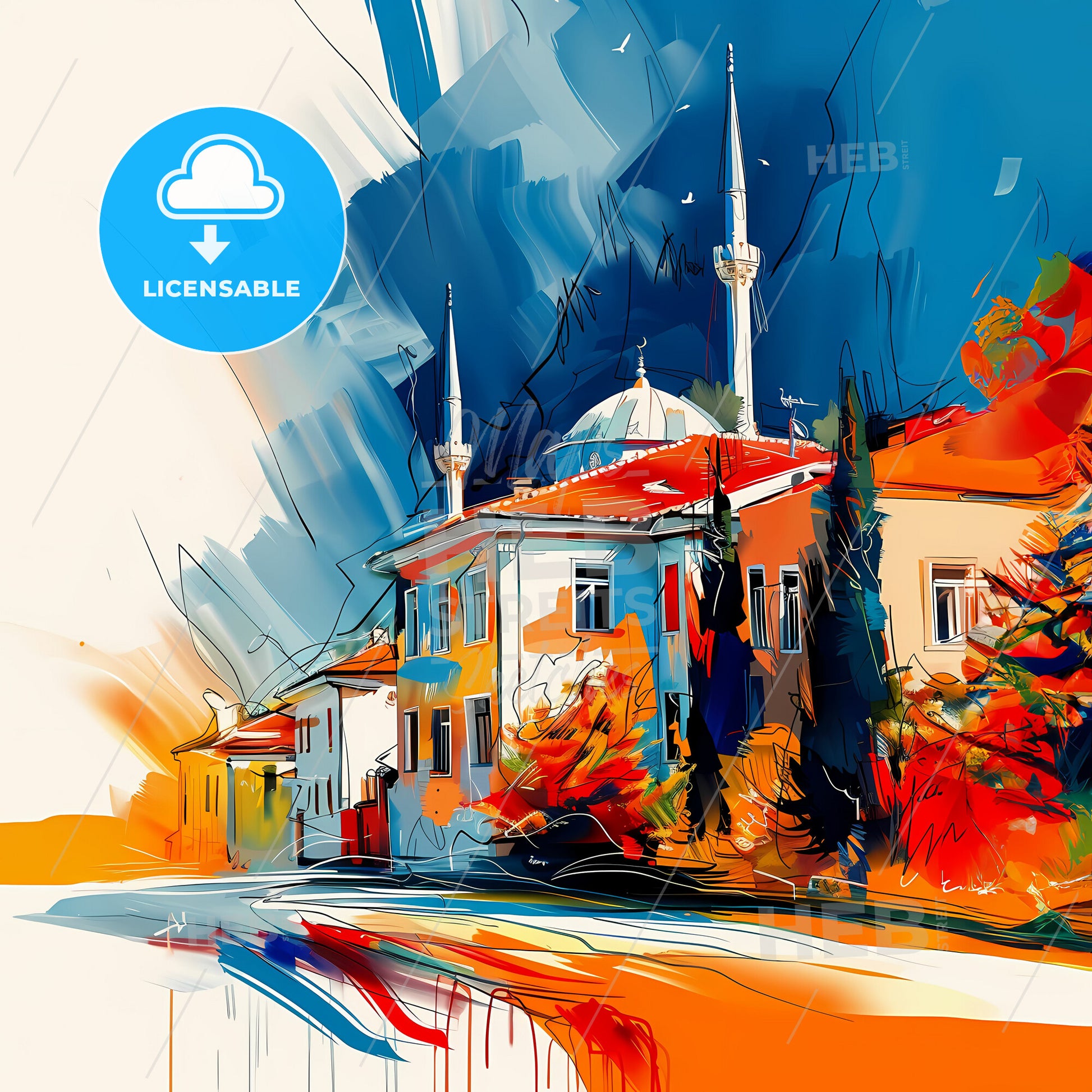 Vibrant Kahramanmaraş, Turkey - A Painting Of A Building With A Dome And Trees