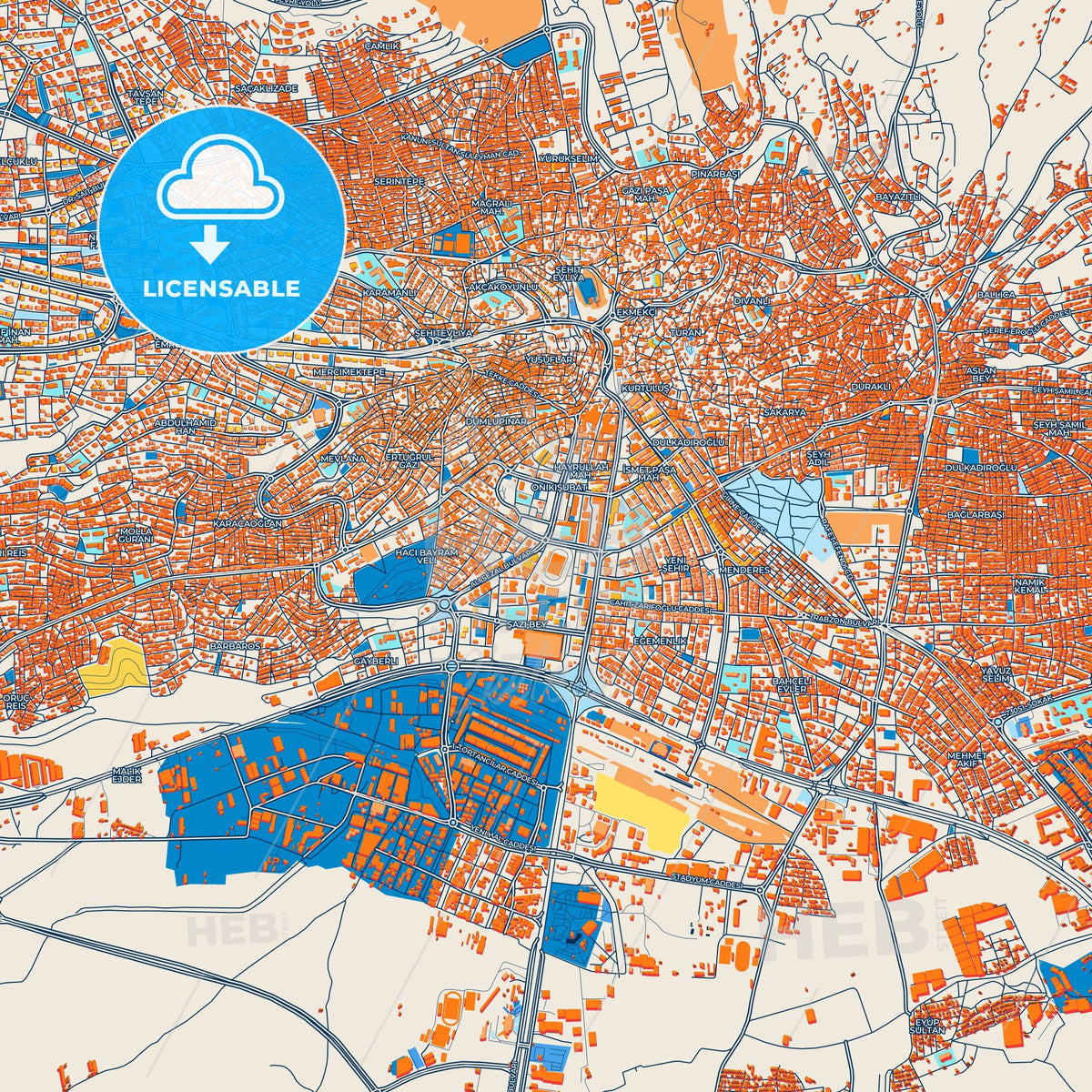 Colorful Kahramanmaraş Street Map with Labels and Buildings
