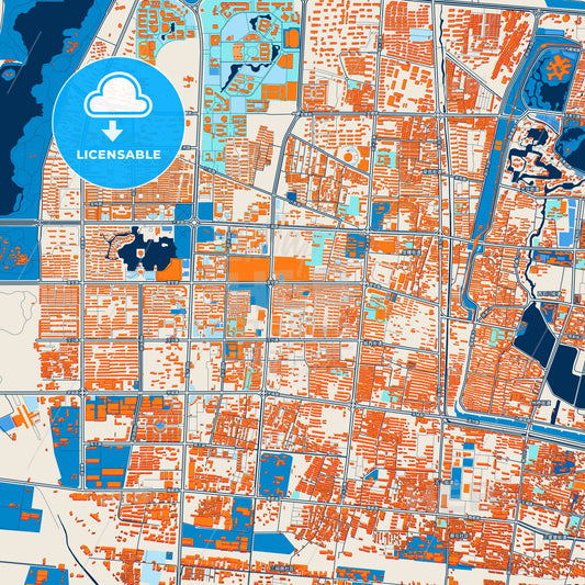 Colorful Kaifeng Street Map with Labels and Buildings