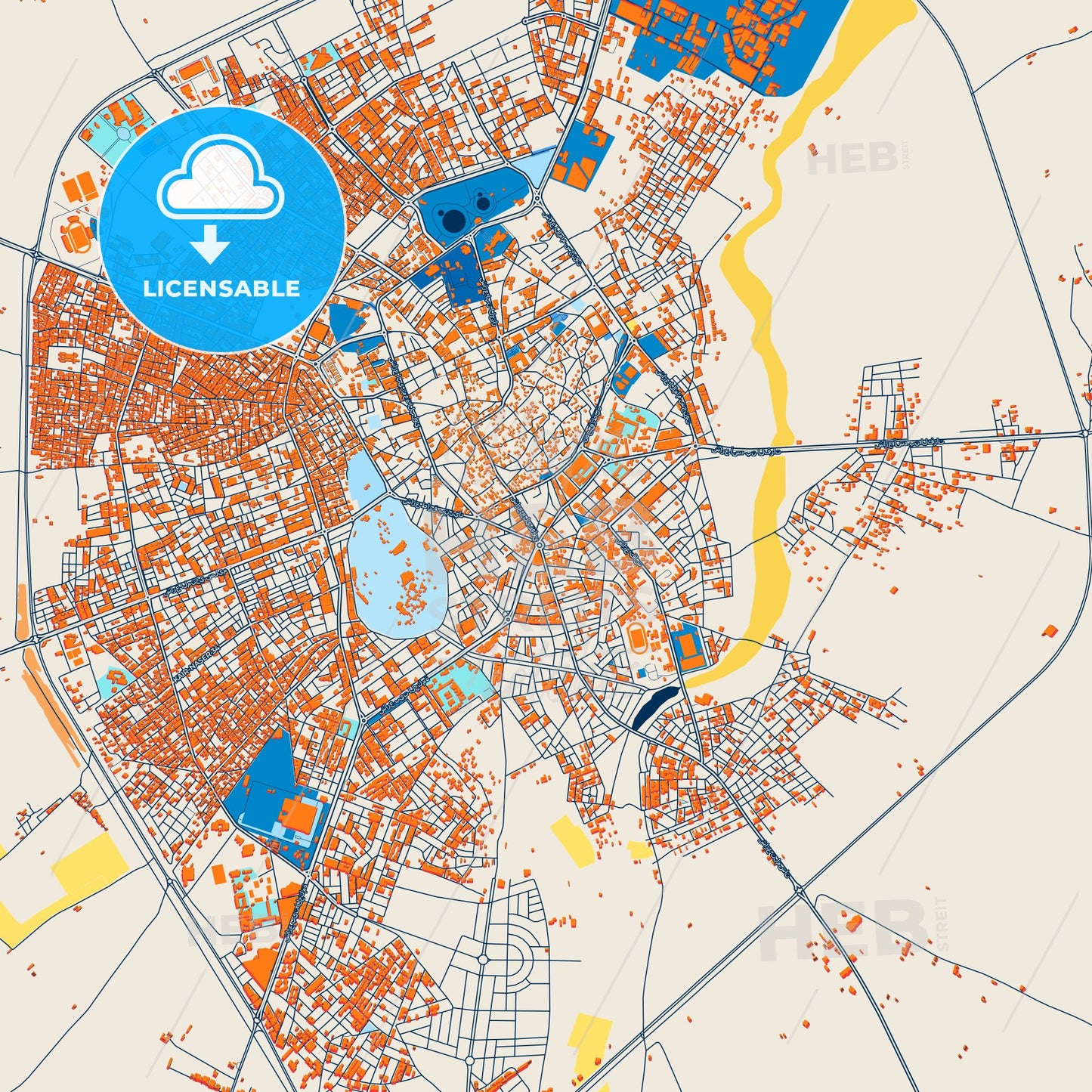 Colorful Kairouan Street Map with Labels and Buildings