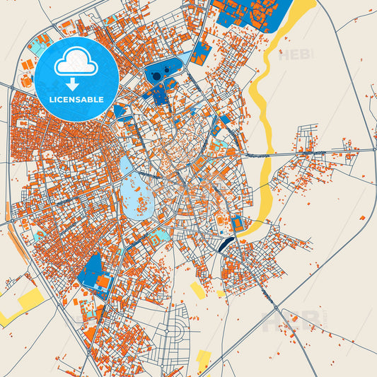 Colorful Kairouan Street Map with Labels and Buildings