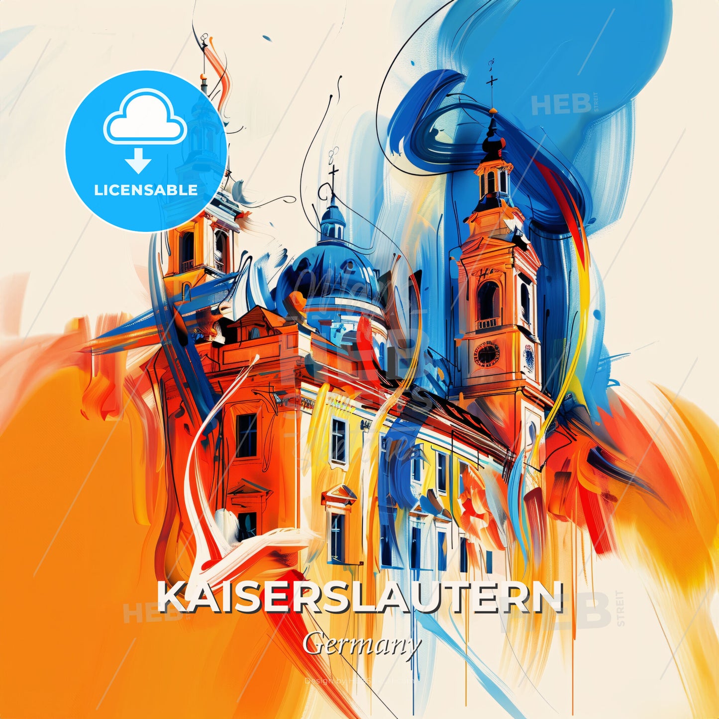 Vibrant Kaiserslautern, Germany - A Painting Of A Building With A Colorful Background - Square format print template