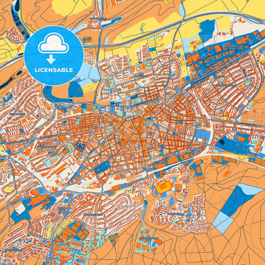 Colorful Kaiserslautern Street Map with Labels and Buildings
