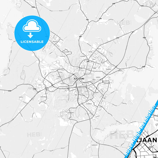 Kajaani, Finland light map with streetnames, citynames and districts
