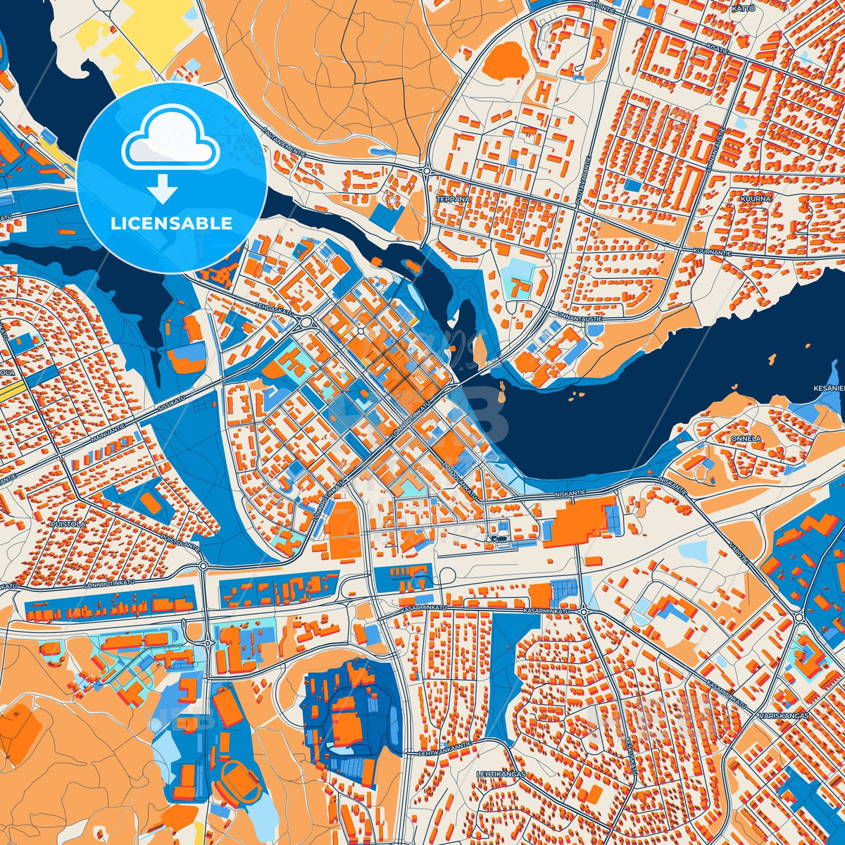 Colorful Kajaani Street Map with Labels and Buildings