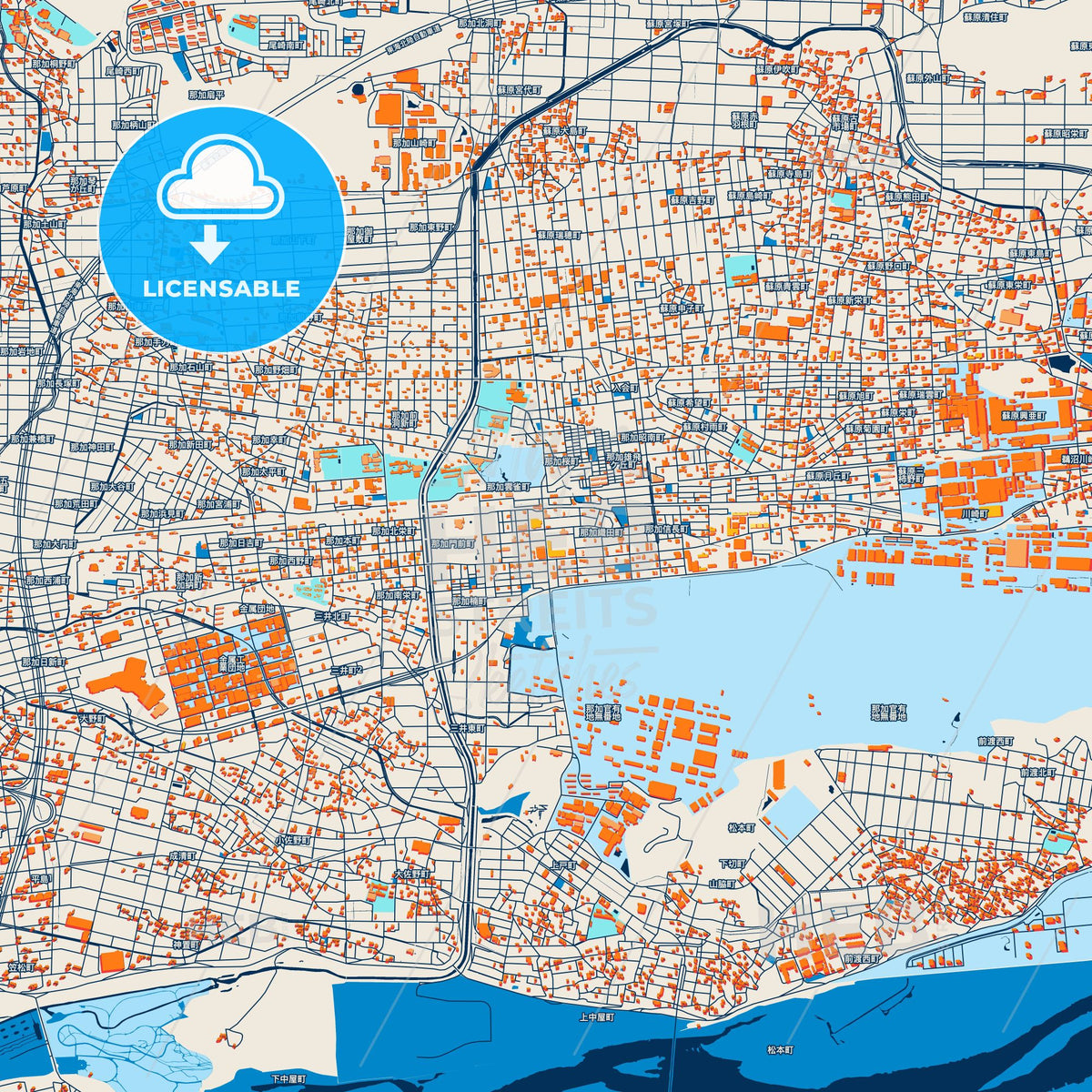 Colorful Kakamigahara Street Map with Labels and Buildings