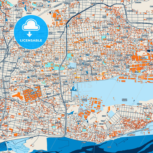 Colorful Kakamigahara Street Map with Labels and Buildings