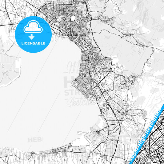 Kalamaria, Greece light map with streetnames, citynames and districts
