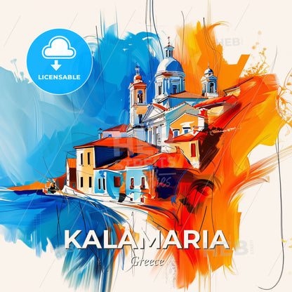 Vibrant Kalamaria, Greece - A Painting Of A Building - Square format print template