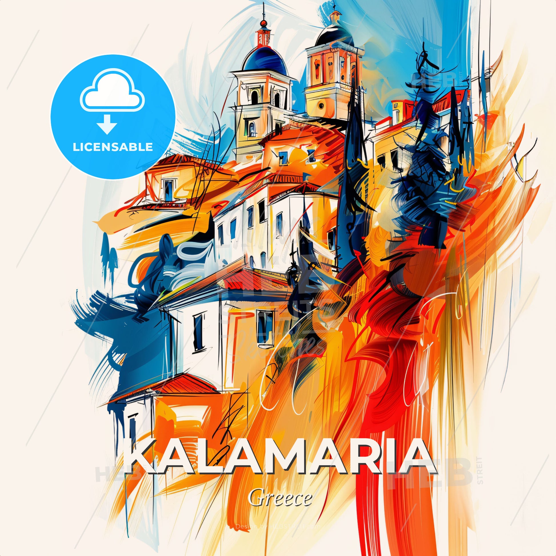 Vibrant Kalamaria, Greece - A Painting Of A Town - Square format print template