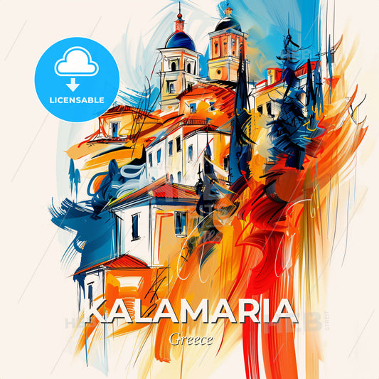 Vibrant Kalamaria, Greece - A Painting Of A Town - Square format print template