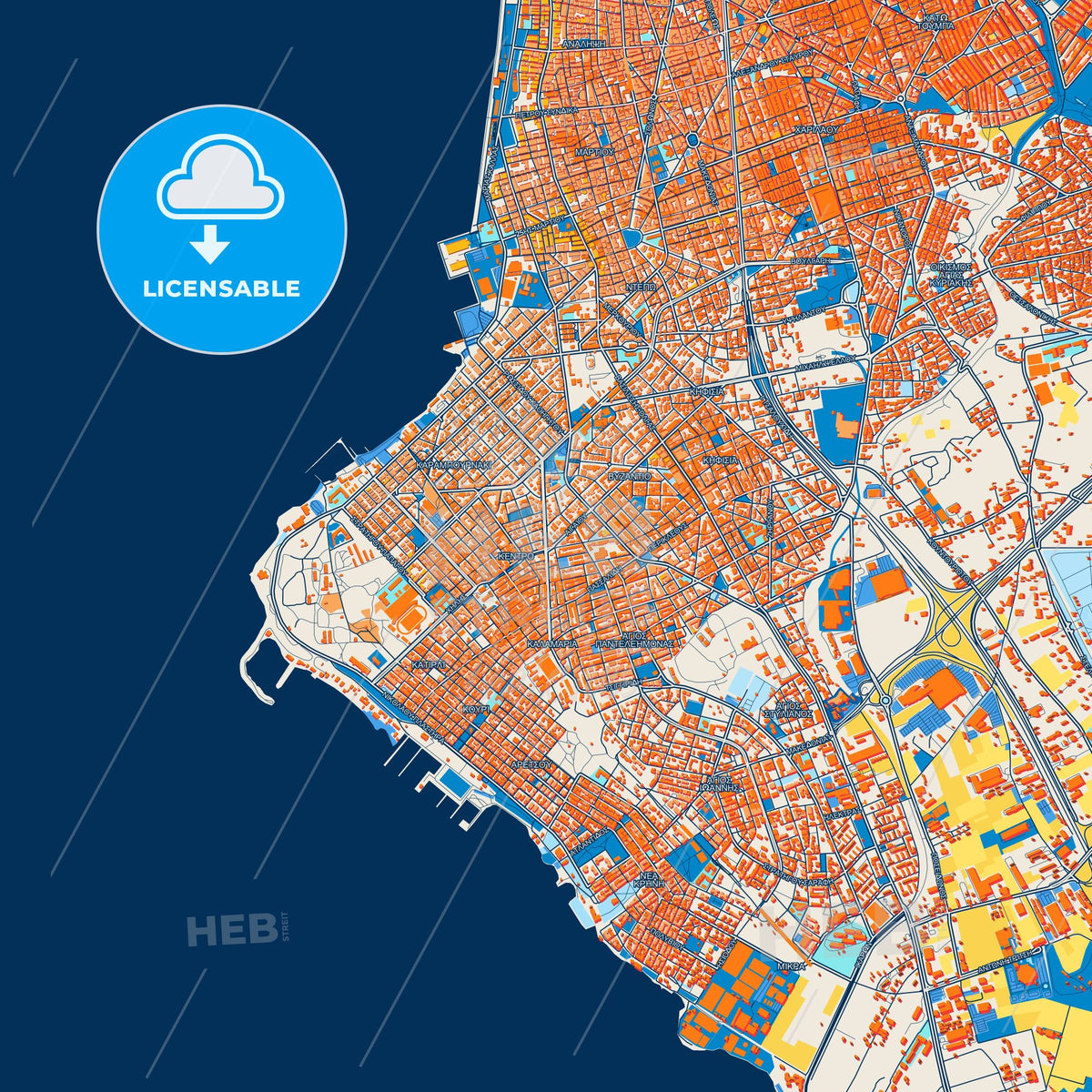 Colorful Kalamaria Street Map with Labels and Buildings