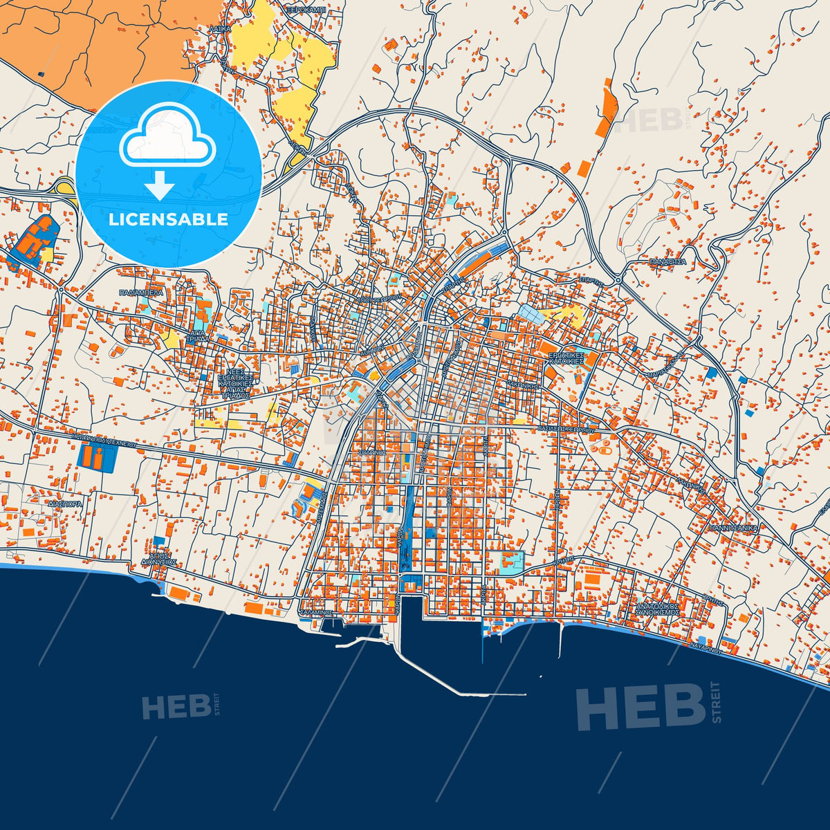 Colorful Kalamata Street Map with Labels and Buildings