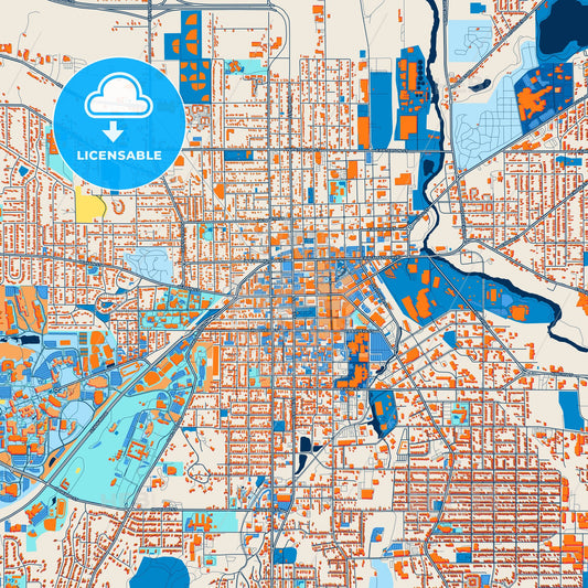 Colorful Kalamazoo Street Map with Labels and Buildings