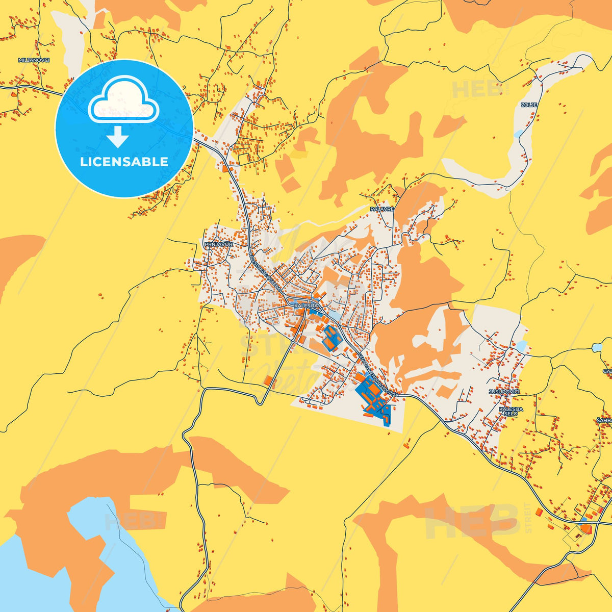 Colorful Kalesija Street Map with Labels and Buildings