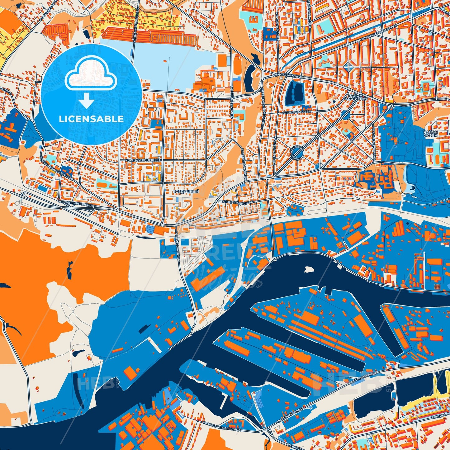Colorful Kaliningrad Street Map with Labels and Buildings
