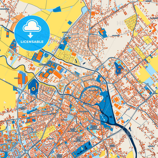 Colorful Kalisz Street Map with Labels and Buildings