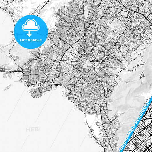 Kallithea, Greece light map with streetnames, citynames and districts