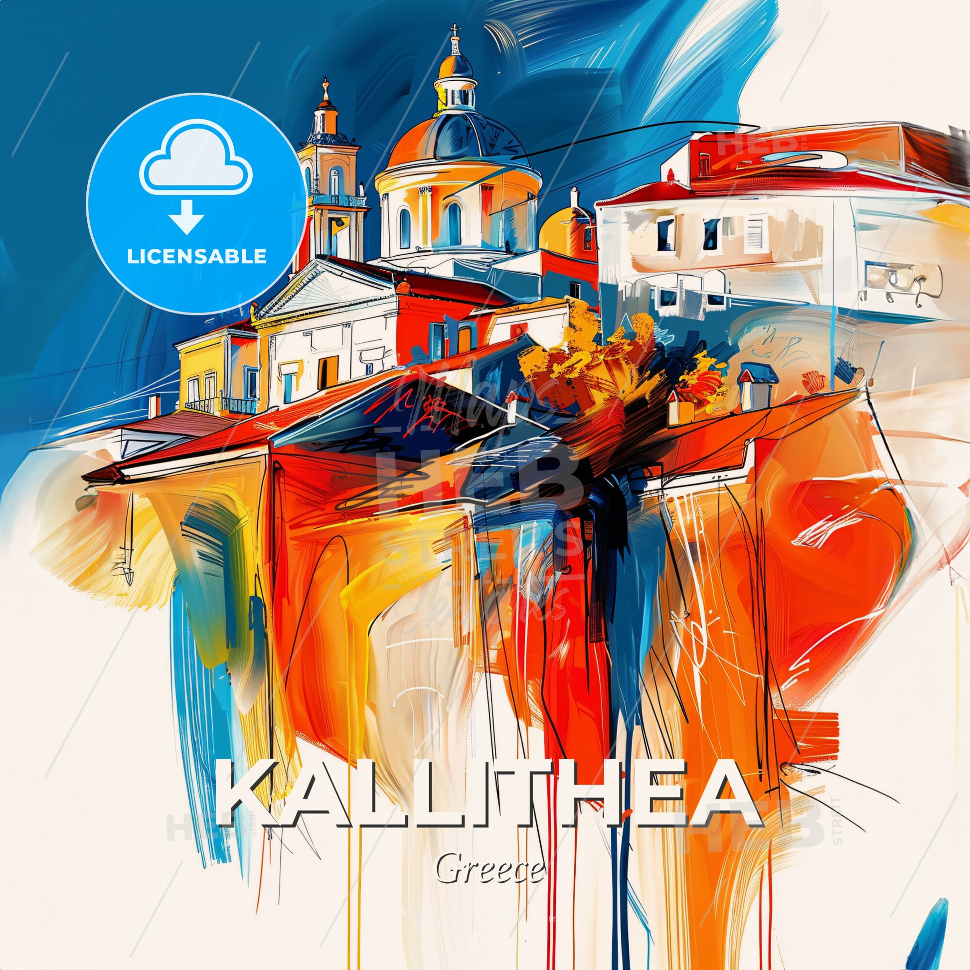Vibrant Kallithea, Greece - A Painting Of A Building - Square format print template