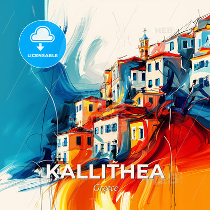 Vibrant Kallithea, Greece - A Painting Of A Colorful City - Square format print template