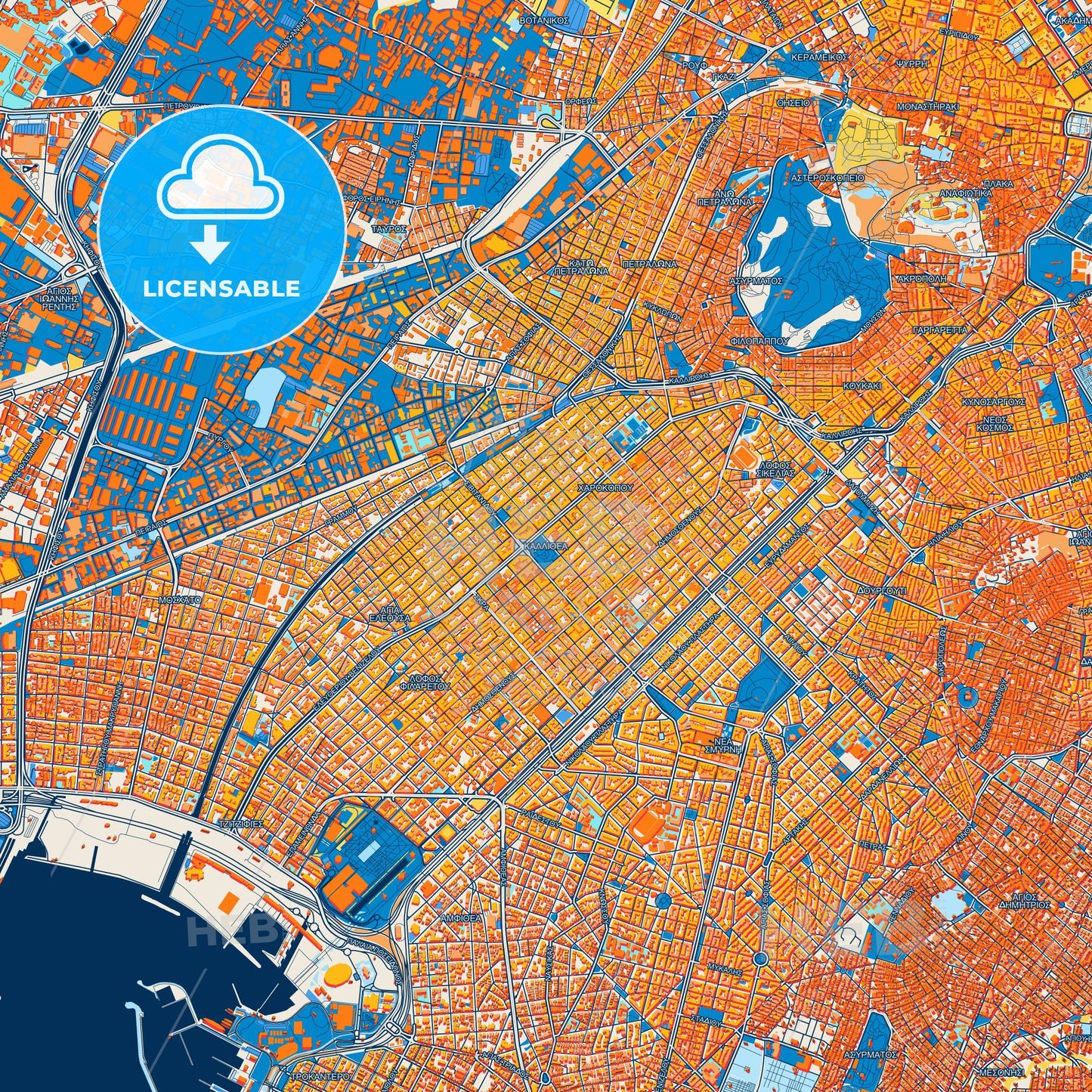 Colorful Kallithea Street Map with Labels and Buildings