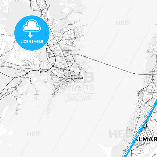 Kalmar, Sweden light map with streetnames, citynames and districts