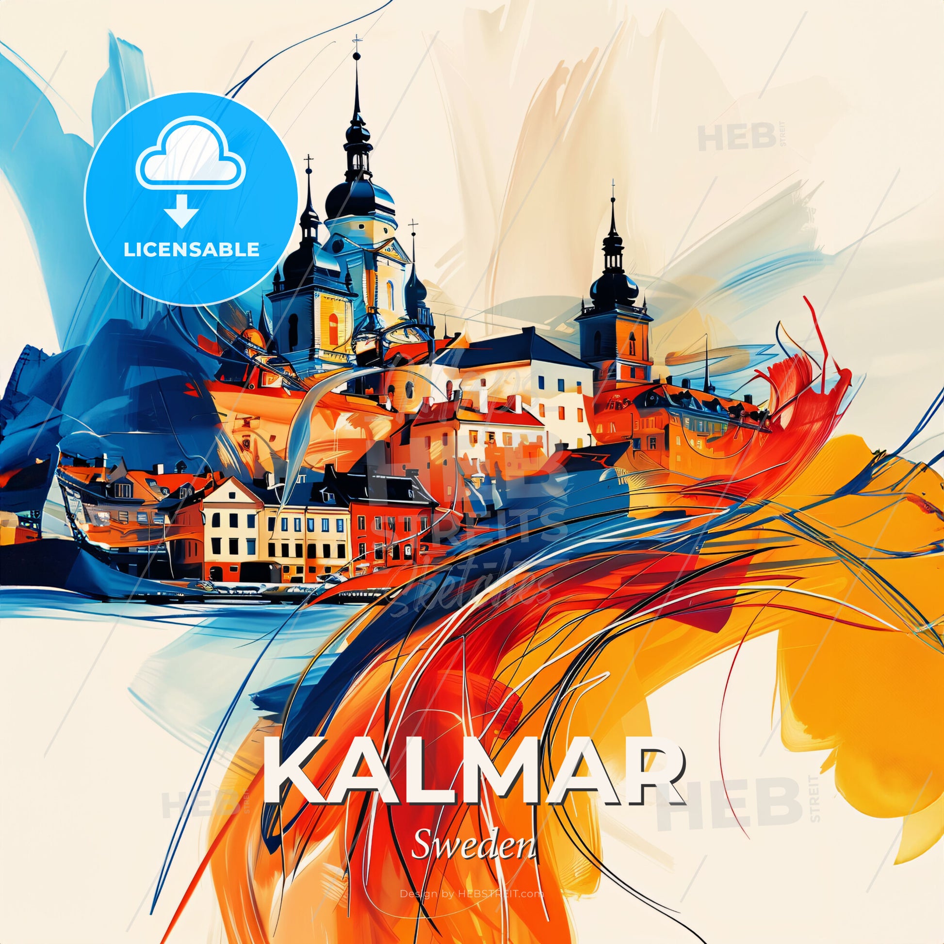 Vibrant Kalmar, Sweden - A Colorful Painting Of A City - Square format print template