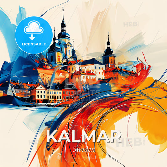 Vibrant Kalmar, Sweden - A Colorful Painting Of A City - Square format print template