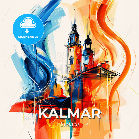 Vibrant Kalmar, Sweden - A Painting Of A Building With A Tower - Square format print template