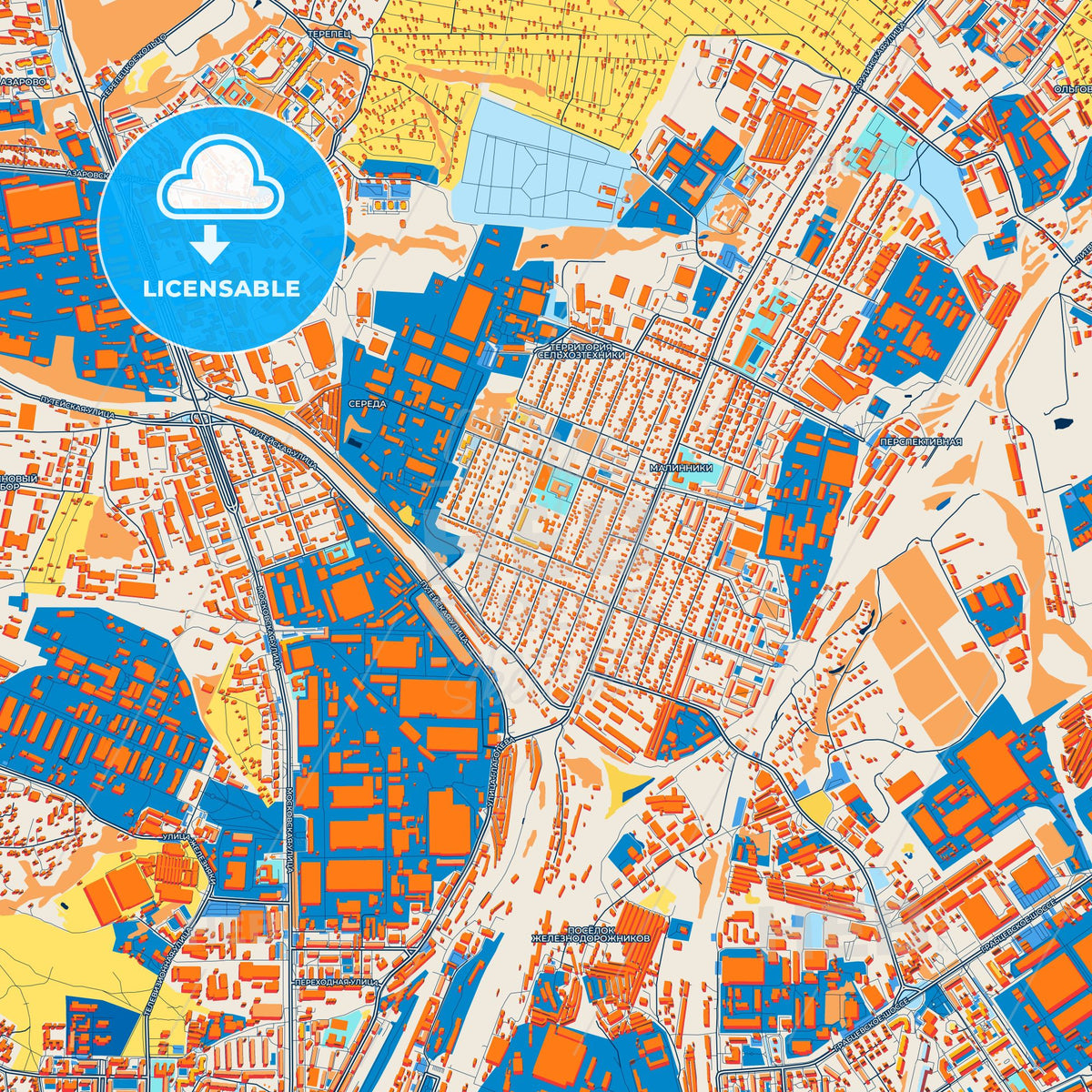 Colorful Kaluga Street Map with Labels and Buildings