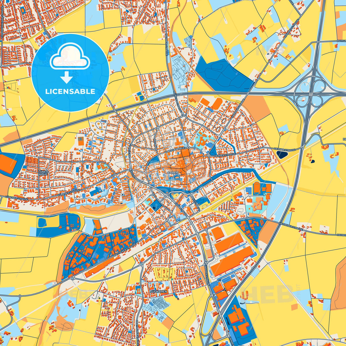 Colorful Kamen Street Map with Labels and Buildings