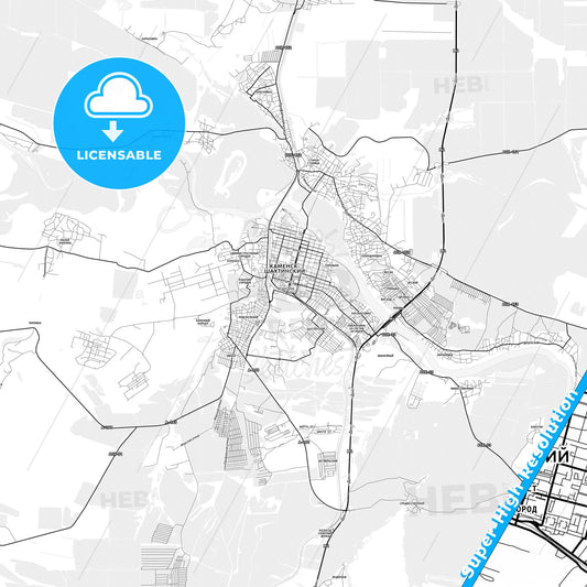 Kamensk-Shakhtinsky, Russia light map with streetnames, citynames and districts