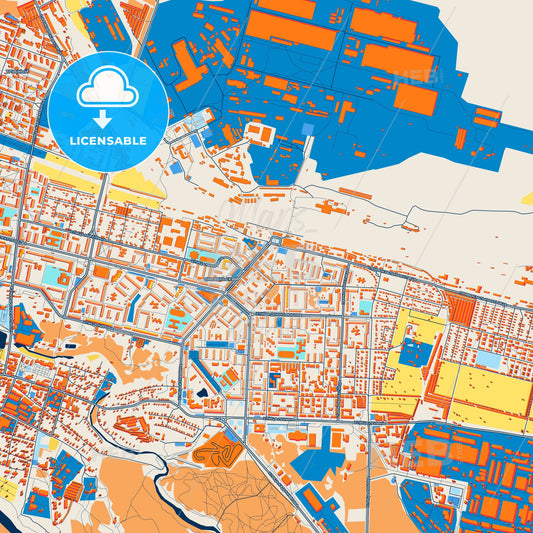 Colorful Kamensk-Uralsky Street Map with Labels and Buildings