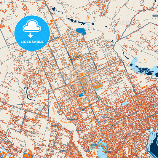 Colorful Kamëz Street Map with Labels and Buildings