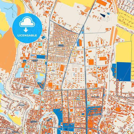 Colorful Kamianets-Podilskyi Street Map with Labels and Buildings