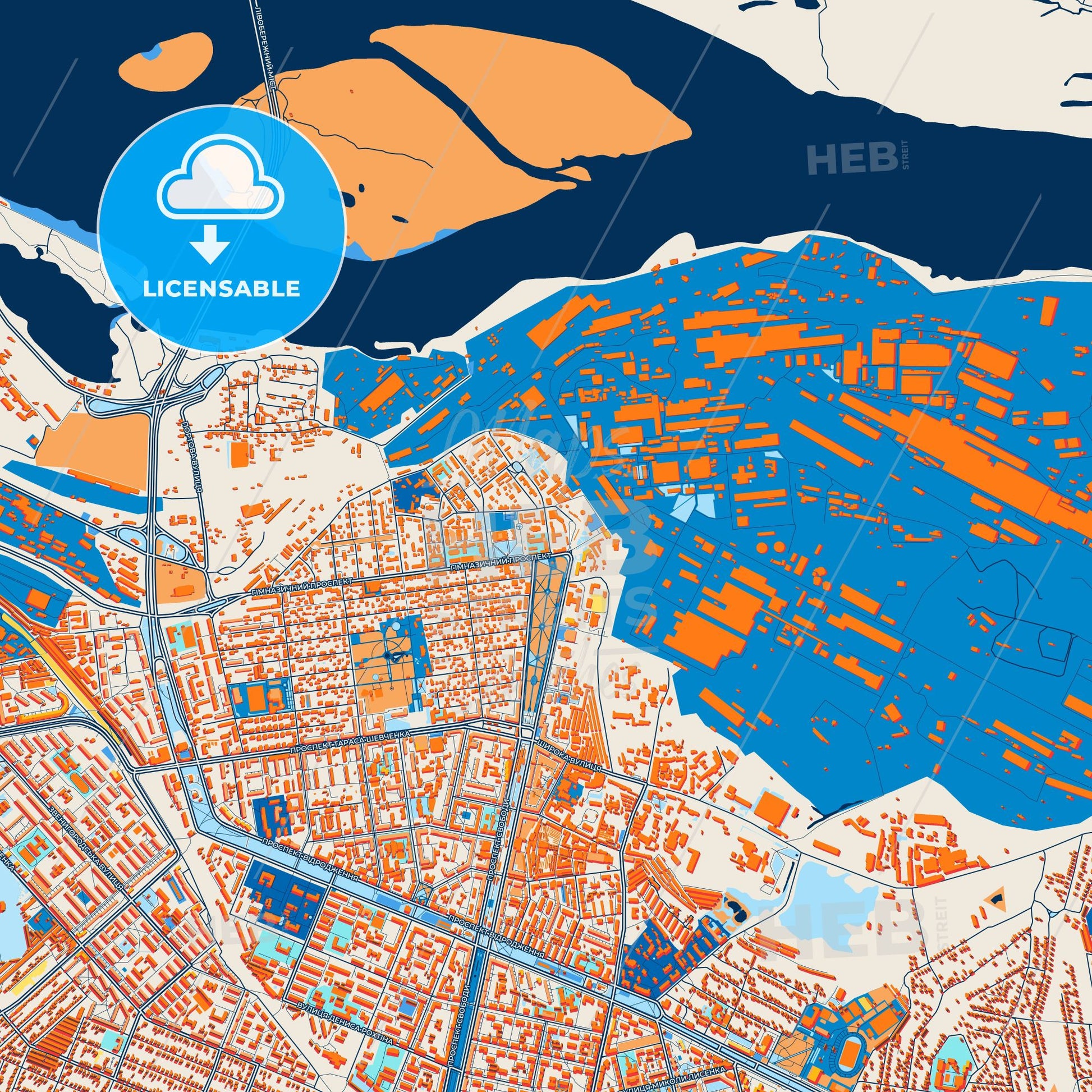 Colorful Kamianske Street Map with Labels and Buildings