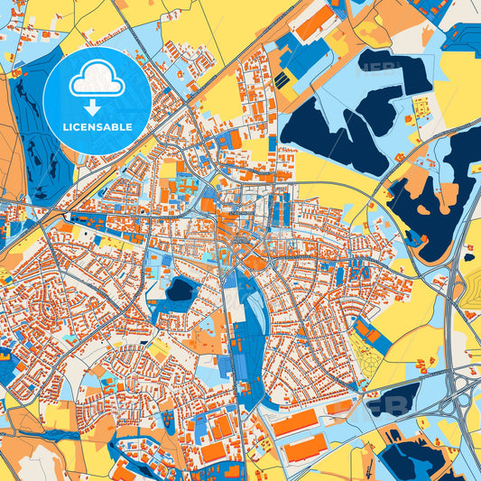 Colorful Kamp-Lintfort Street Map with Labels and Buildings