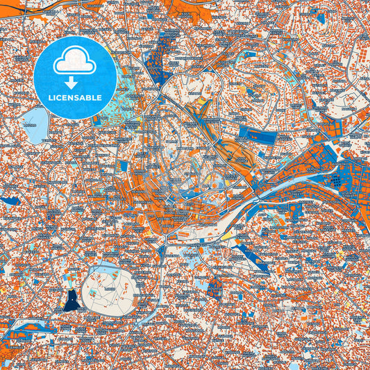 Colorful Kampala Street Map with Labels and Buildings