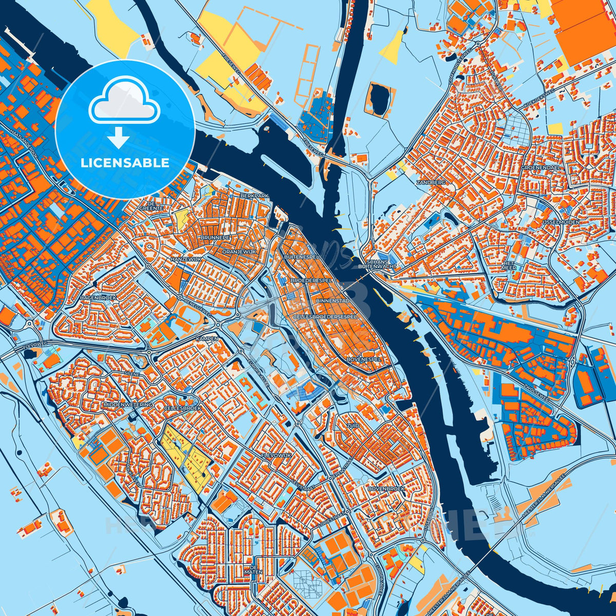 Colorful Kampen Street Map with Labels and Buildings