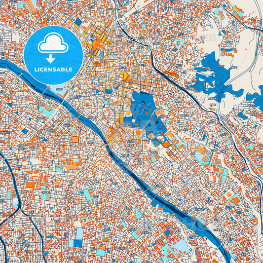 Colorful Kanazawa Street Map with Labels and Buildings