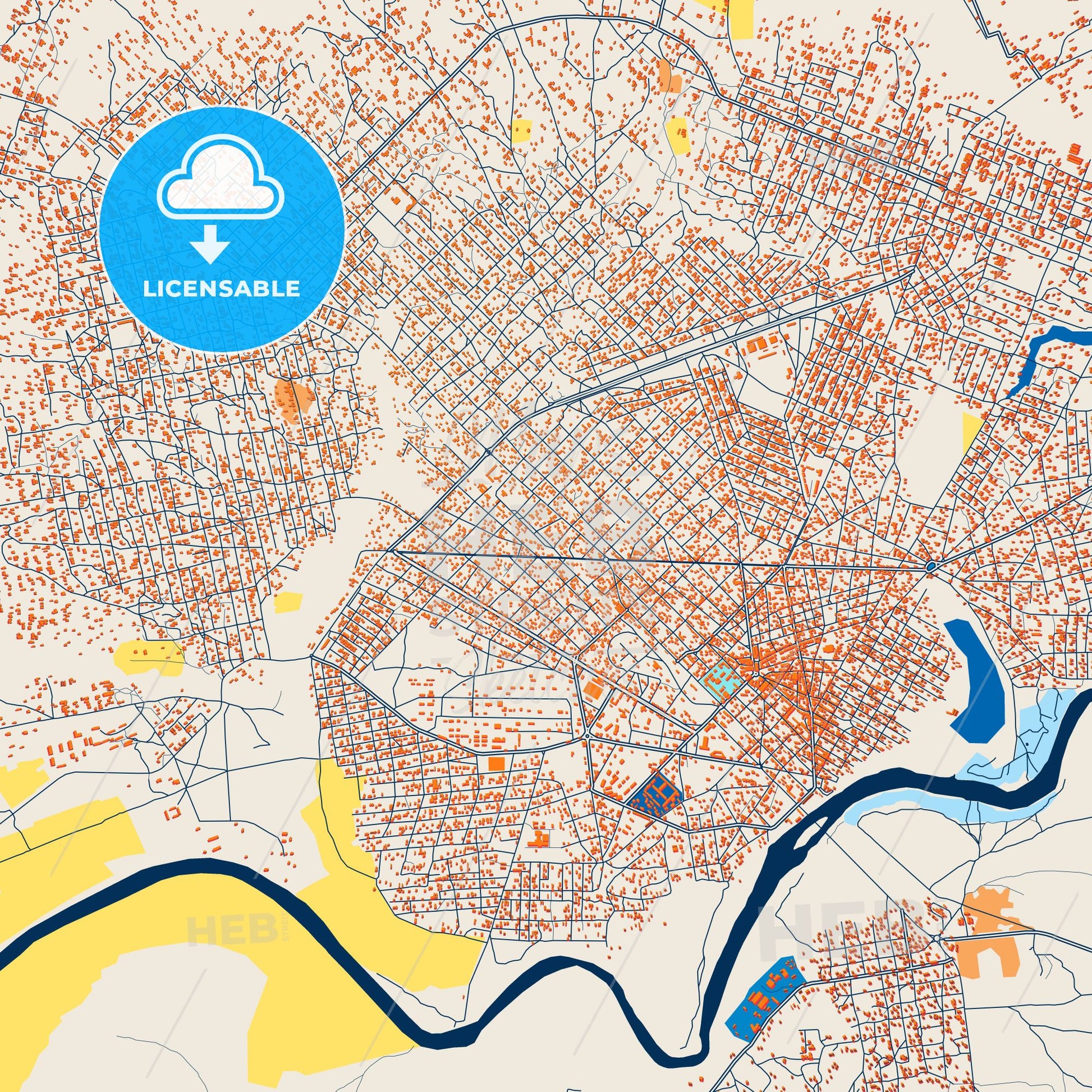 Colorful Kankan Street Map with Labels and Buildings