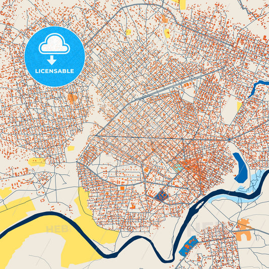 Colorful Kankan Street Map with Labels and Buildings