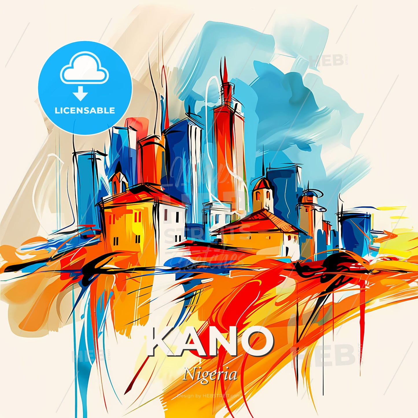 Vibrant Kano, Nigeria - A Colorful Cityscape With Buildings And A Blue Sky - Square format print template