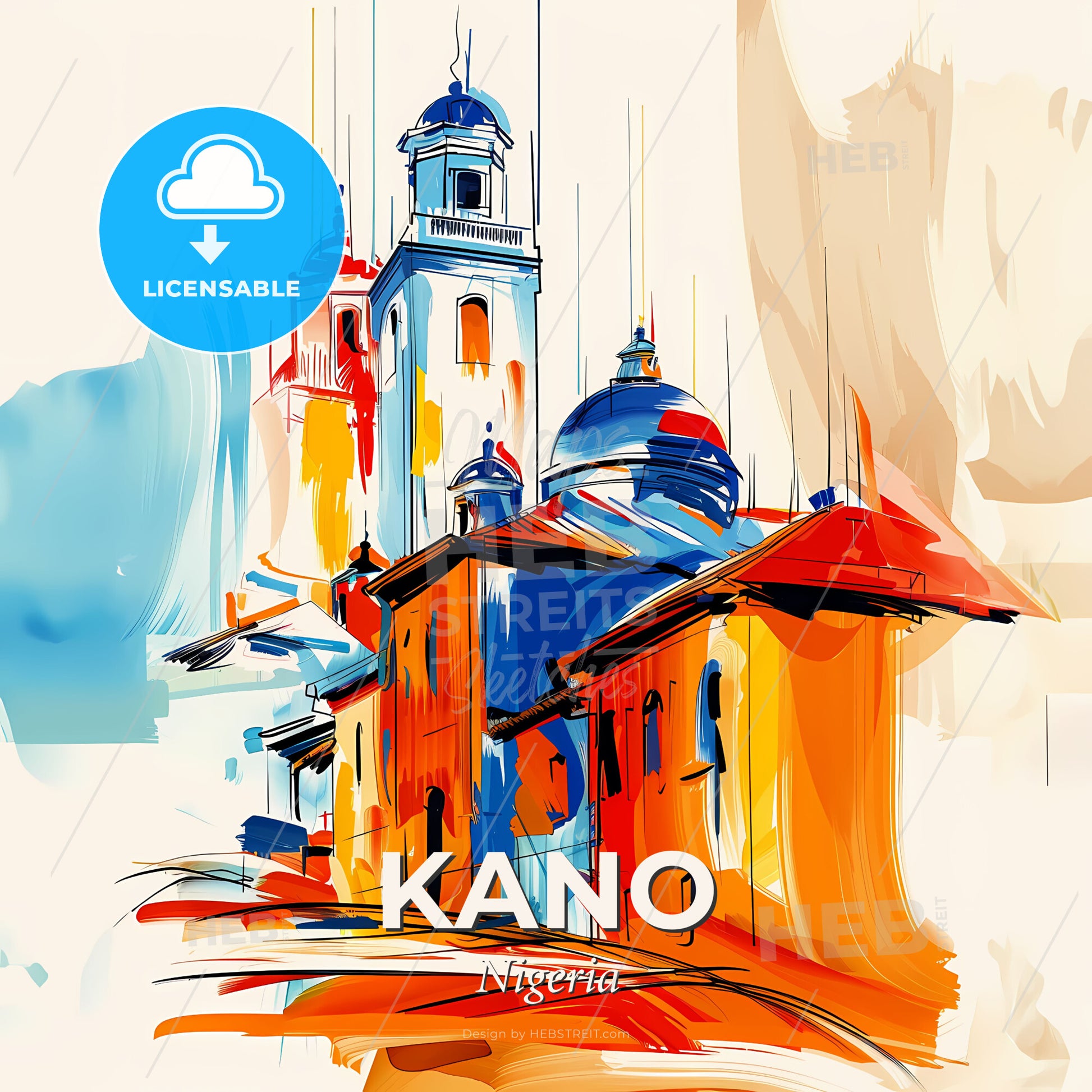 Vibrant Kano, Nigeria - A Painting Of A Building - Square format print template