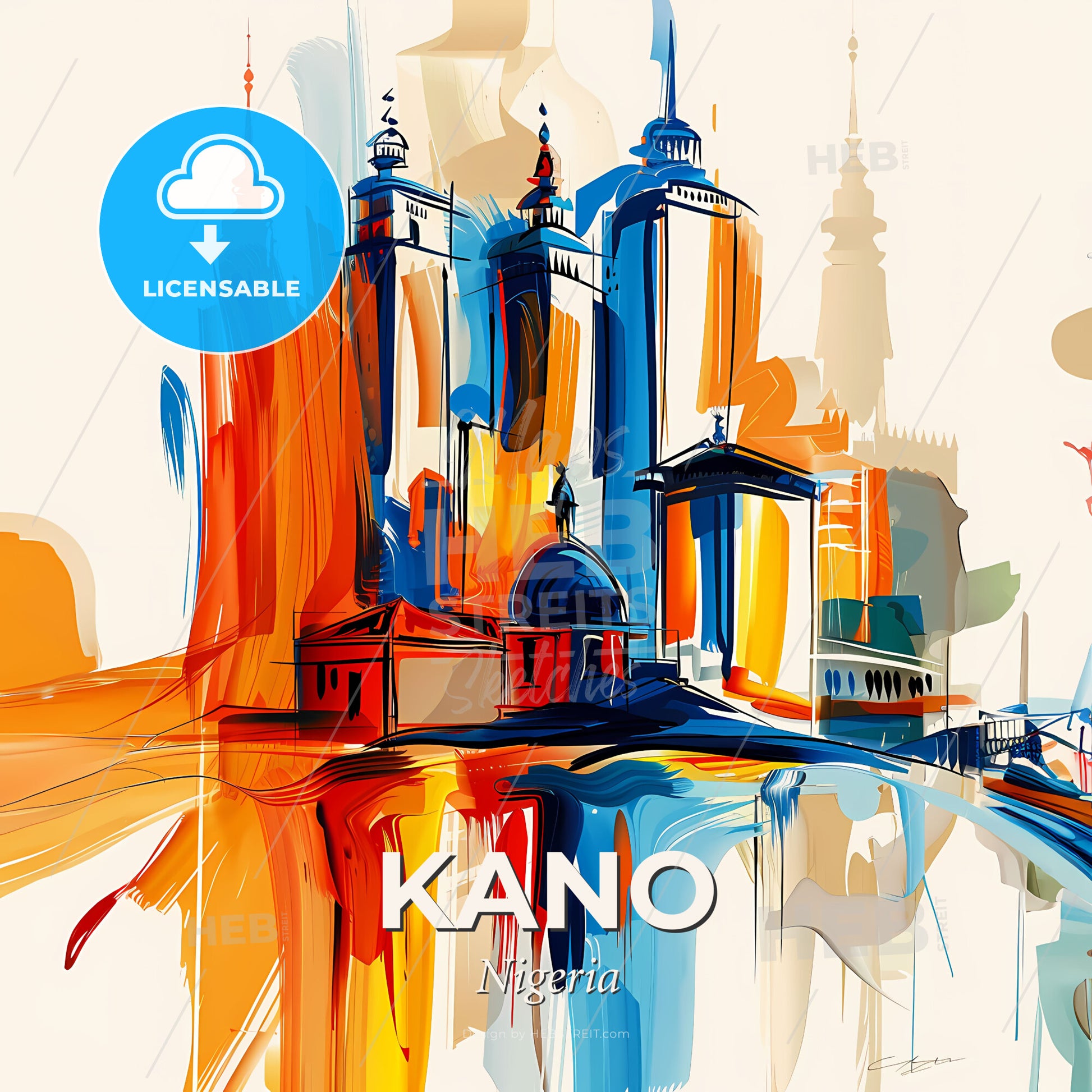 Vibrant Kano, Nigeria - A Painting Of A City - Square format print template