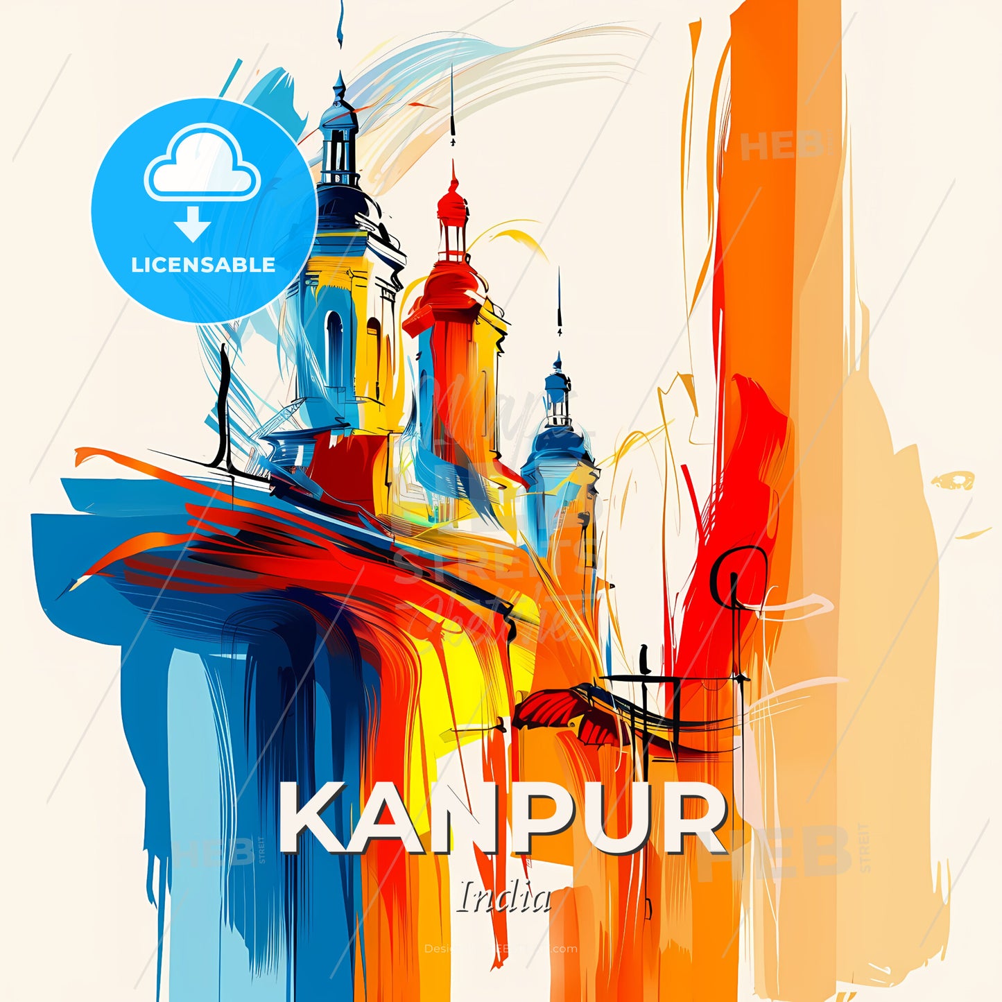 Vibrant Kanpur, India - A Colorful Painting Of A Building - Square format print template
