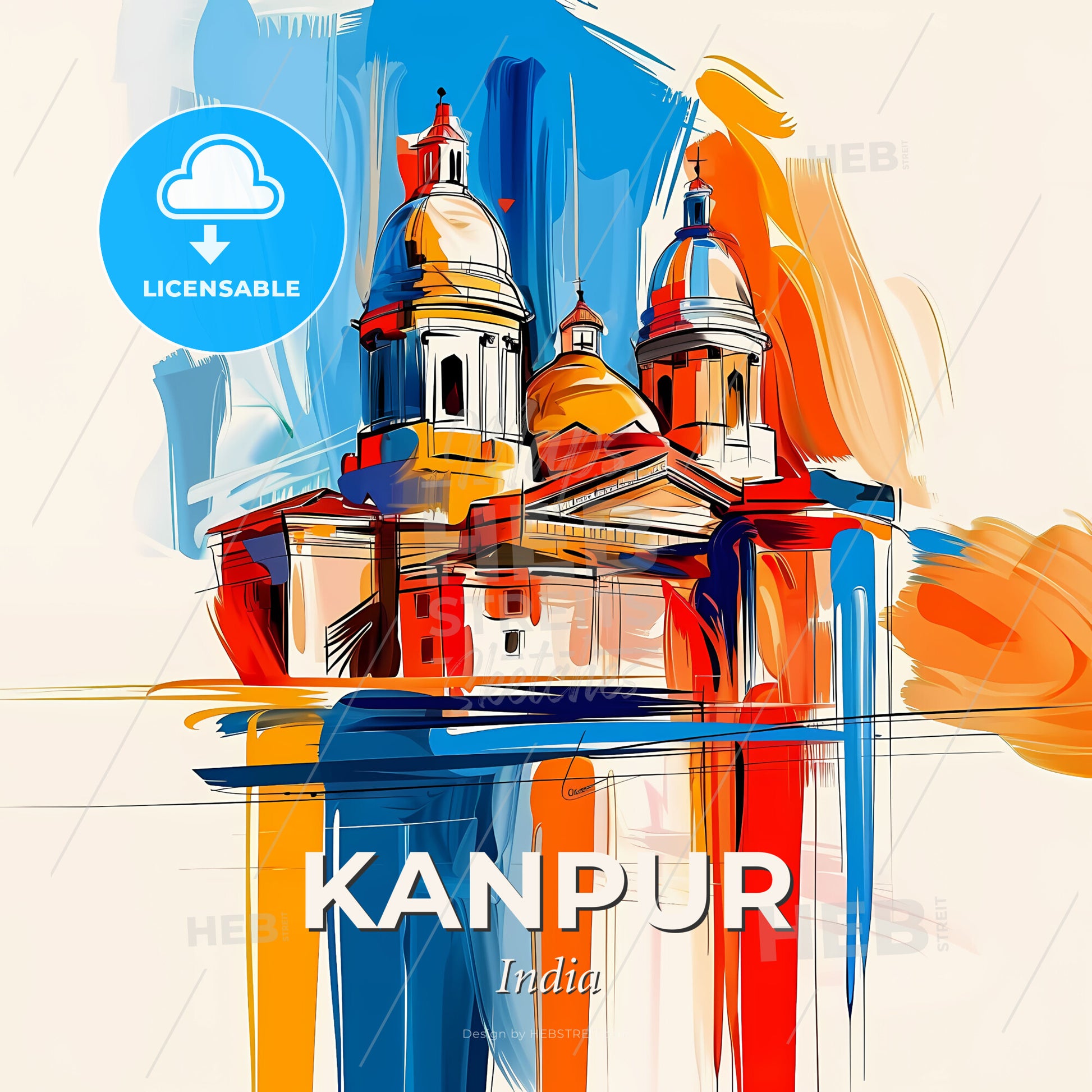 Vibrant Kanpur, India - A Painting Of A Building With Domes - Square format print template