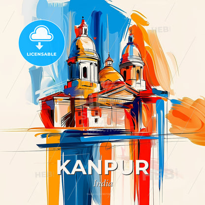 Vibrant Kanpur, India - A Painting Of A Building With Domes - Square format print template